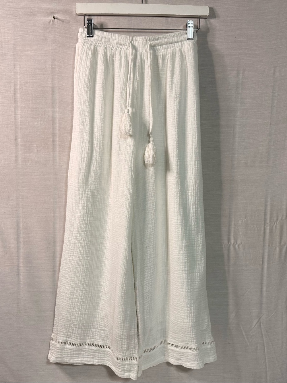 MINKPINK White Cotton Gauze Wide Leg Beach Pants XS - Picture 1 of 6